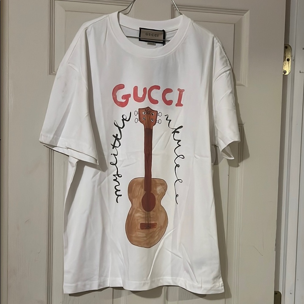 Gucci White T-Shirt with Guitar Print